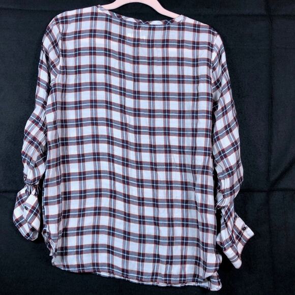 Ann Taylor LOFT Womens Shirt White Multicolored Plaid Roll Tab Lightweight Small - Picture 10 of 12